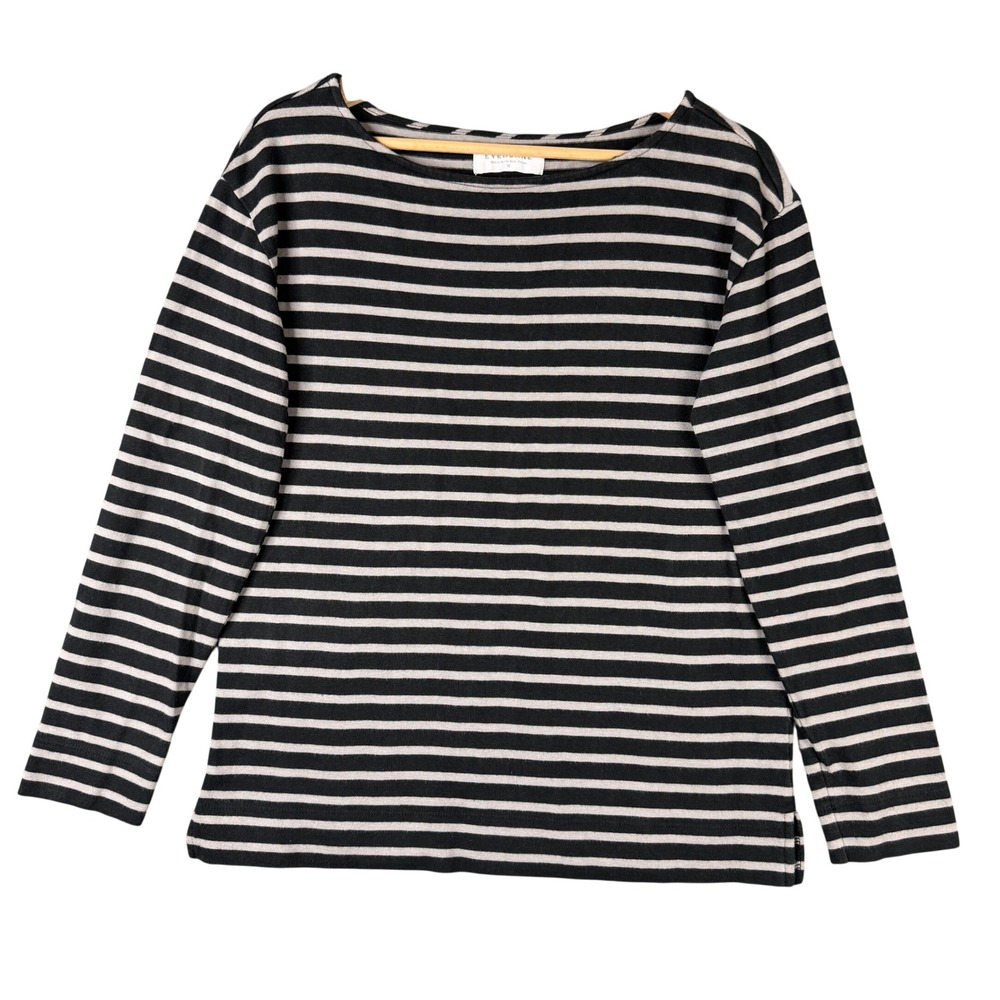 Everlane The Modern Breton Tee Black Grey Striped Cotton Boat Neck Shirt Medium
